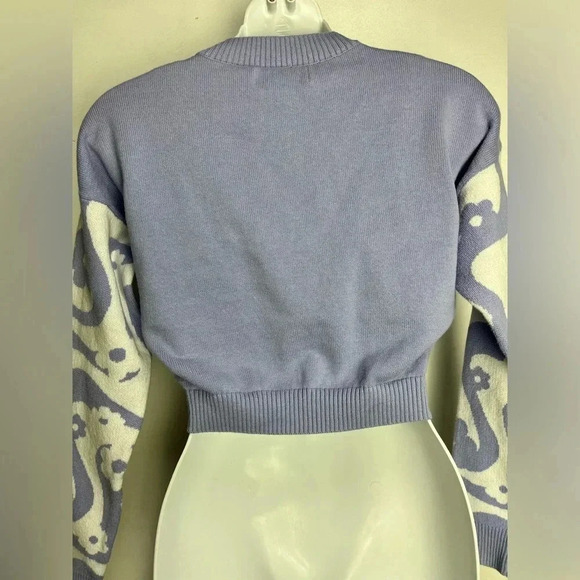 Hollister Cropped Pullover Sweater Top Hippie Floral Purple Lavender White - Picture 4 of 5